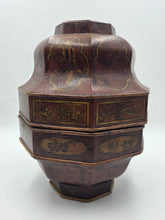 Early 19th C Chinese Qing Dynasty Red Lacquer Wedding Gift Basket Gilt Figures
