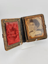 1860's Beautiful Lady Tin Type Fine Gutta Percha Deer Buck Hunter Pocket Frame