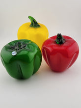 3 Vintage Glass Vegetable Peppers with Stem Murano Style Red Yellow Green