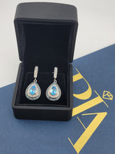 Gorgeous Set Of Natural Blue Topaz & Natural Cut Diamonds Earings W Certificate