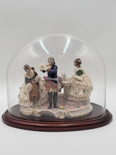 Antique 19th C Victorian Dersden Germany Laced Figurine Music Trio In Glass Dome