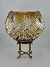 XL AJKA ODESSA CAROLINE amber gold cased cut clear Hungarian crystal rose bowl