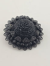 Vintage Ornate Filigree and Glass Bead Domed Miriam Haskell Mourning Brooch