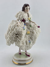 Antique Dresden Lace Porcelain Figurine Lady Dancer Flowers Germany MZ Crown 7”