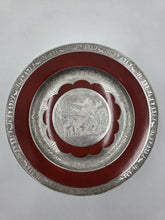 Set of 3 Antique Czech Silver Inlaid Red Enamel Fairy Plates c.1910 Art Nouveau