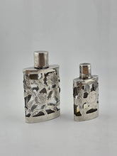 Antique Set Of 2 Sterling Silver Overlay Glass Perfume Bottles. 3.5 & 2.5 Inches