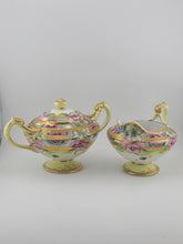 1920's Antique Nippon Hand Painted Sugar & Creamer Set Raised Gold Art Nouveau