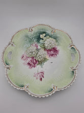 Antique R.S. PRUSSIA RED MARK PORCELAIN Plate w/ ROSES DECORATION & 2 HANDLES