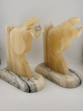 Vintage Pai Of Hand Carved Marble/ Onyx Horse Head Bookends On Marble Base 12 Lb