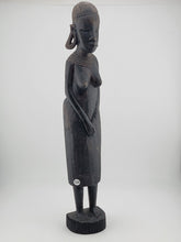 Vintage African Ebony Wood Semi-Nude Woman w/Child Carved Statue, 13" Sculpture