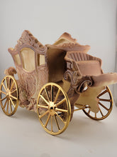Rare Antique OOAK Large Purple Porcelain Horse Carrige Cart W Golden Wheels.