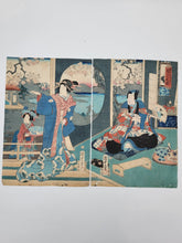 Original 19th C Utagawa Kunisada II Japanese Woodblock Print Interior Scene.