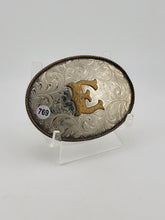 Vintage Montana Silversmiths German Silver Belt Buckle - Letter "E" Monogram