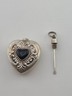 Antique 19th C Sterling Silver Pefume Bottle Heart Pendant Black Stone Inlay