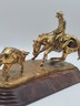 15 In Jim Reno Cutting Horse &Steer Rodeo Brass Trophy Sculpture Gold Color NCHA