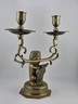 Rare Antique Bronze Lion Amsterdam Coat of Arms Double Candle Holder Candelabra
