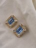 Vintage Christian Dior Blue Crystal Rhinestone Gold Tone Clip On EARRINGS Signed