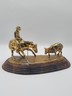 15 In Jim Reno Cutting Horse &Steer Rodeo Brass Trophy Sculpture Gold Color NCHA