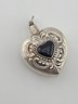 Antique 19th C Sterling Silver Pefume Bottle Heart Pendant Black Stone Inlay