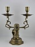 Rare Antique Bronze Lion Amsterdam Coat of Arms Double Candle Holder Candelabra