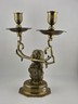 Rare Antique Bronze Lion Amsterdam Coat of Arms Double Candle Holder Candelabra