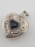 Antique 19th C Sterling Silver Pefume Bottle Heart Pendant Black Stone Inlay