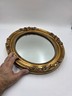 Antique Hand Carved Gilt Wood Oval Mirror Roses Floral Rococo 17” Wall Decor
