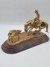 15 In Jim Reno Cutting Horse &Steer Rodeo Brass Trophy Sculpture Gold Color NCHA