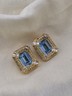 Vintage Christian Dior Blue Crystal Rhinestone Gold Tone Clip On EARRINGS Signed