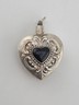 Antique 19th C Sterling Silver Pefume Bottle Heart Pendant Black Stone Inlay