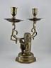 Rare Antique Bronze Lion Amsterdam Coat of Arms Double Candle Holder Candelabra