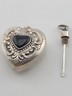 Antique 19th C Sterling Silver Pefume Bottle Heart Pendant Black Stone Inlay