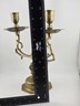 Rare Antique Bronze Lion Amsterdam Coat of Arms Double Candle Holder Candelabra
