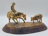 15 In Jim Reno Cutting Horse &Steer Rodeo Brass Trophy Sculpture Gold Color NCHA