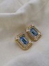 Vintage Christian Dior Blue Crystal Rhinestone Gold Tone Clip On EARRINGS Signed