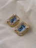 Vintage Christian Dior Blue Crystal Rhinestone Gold Tone Clip On EARRINGS Signed