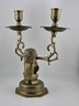 Rare Antique Bronze Lion Amsterdam Coat of Arms Double Candle Holder Candelabra