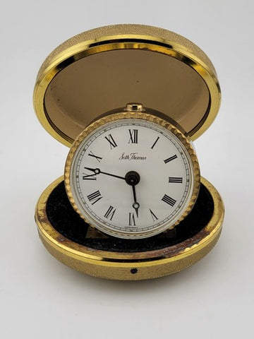 Vintage Seth Thomas Travel Alarm Clock With Original Clam Shell Case Germany