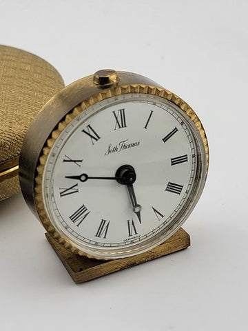 Vintage Seth Thomas Travel Alarm Clock With Original Clam Shell Case Germany