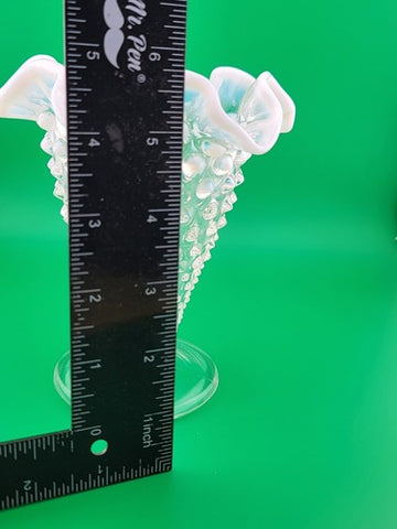 Vintage Fenton Hobnail Pearlized Wavy Edge Glass Footed Vase 5.75"