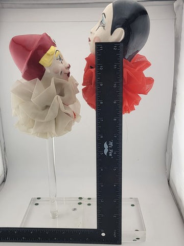 Vintage Collectible Set Of 2 Pierrot Arlequin & Clown Porcelain Display Figures