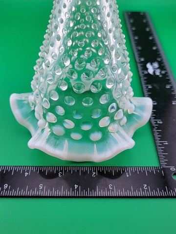 Vintage Fenton Hobnail Pearlized Wavy Edge Glass Footed Vase 5.75"