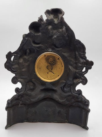 Working Large 18" Antique Cast Iron & Copper Mantle Clock Cherubs & Harps c.1906