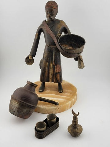 Rare Antique Middle Eastern handmade Bronze Pewter figurine Market Tea seller