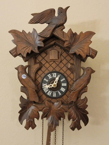 Vintage Collectible Germany 1 Day Black Forest Cuckoo Clock Bird & Leafs. Works