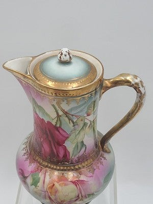 Antique 19th C C.S. Prussia Handpainted Demitasse Set 6 Cups Saucers Coffee Pot