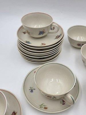 Antique Johann Haviland Bavaria Germany U.S. Zone Floral Teacup Saucer Set 24 Pc