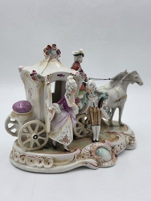 Vintage German Porcelain Cinderella Coach Carriage Figurine Horses Rococo Couple