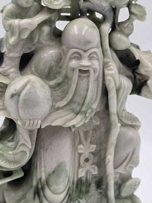 Chinese Hand Carved Natural Jadeite Jade Shou Xing Longevity Immortal Statue 12"