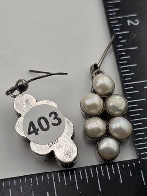 Vintage 925 Sterling Silver Cultured Pearl Cluster Dangle Earrings Pair. 1.5"